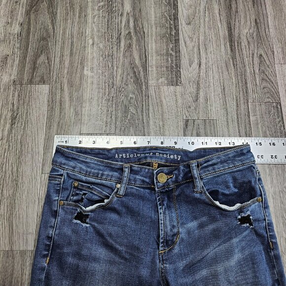 Articles Of Society Jeans Womens 27 Medium Wash Blue Distressed Skinny Denim - Picture 10 of 14